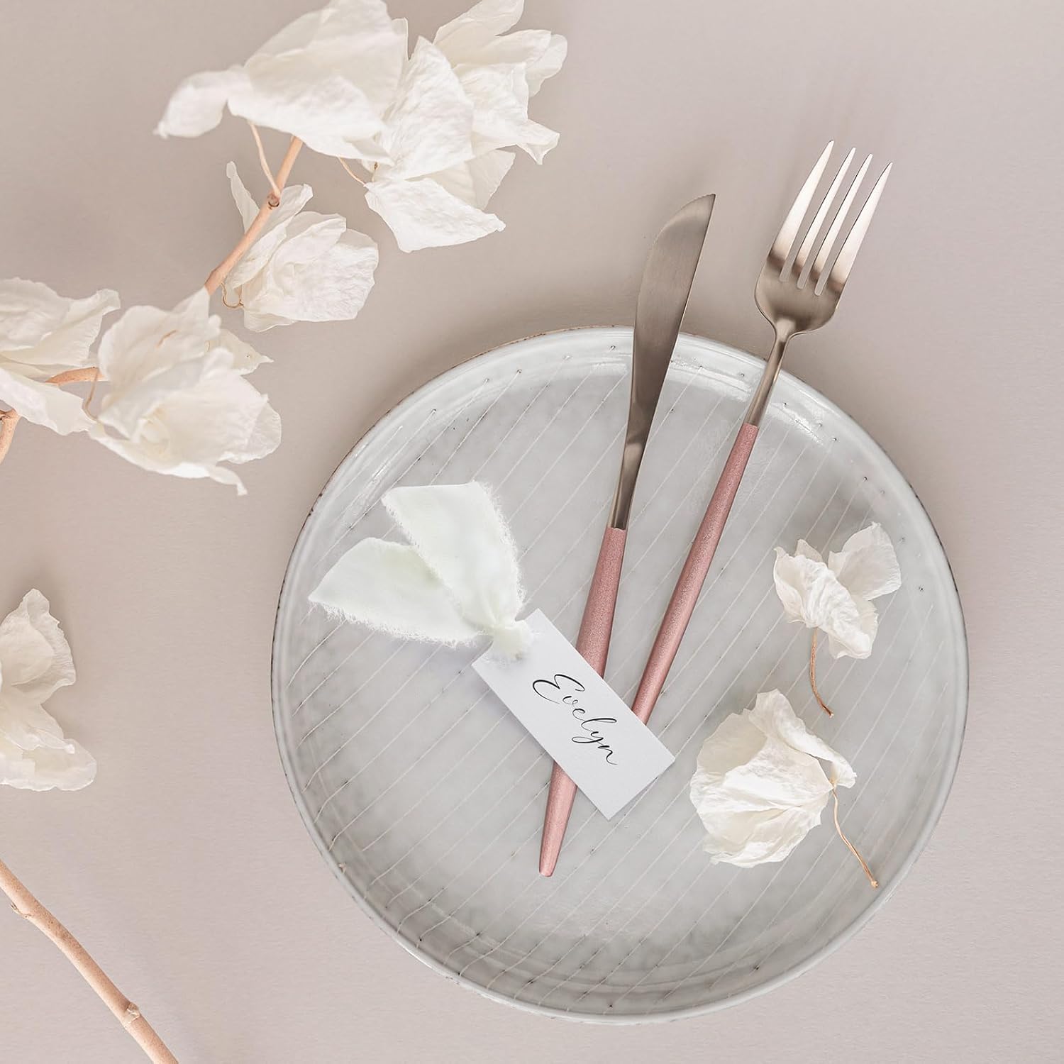 50 Pcs Name Place Cards for Table Setting Blank Wedding Place Cards with Chiffon Ribbon 1.57 x 3.54 Inch Hanging Gift Tags for Wedding Dinner Banquet Party Table Setting Supplies(Ivory)