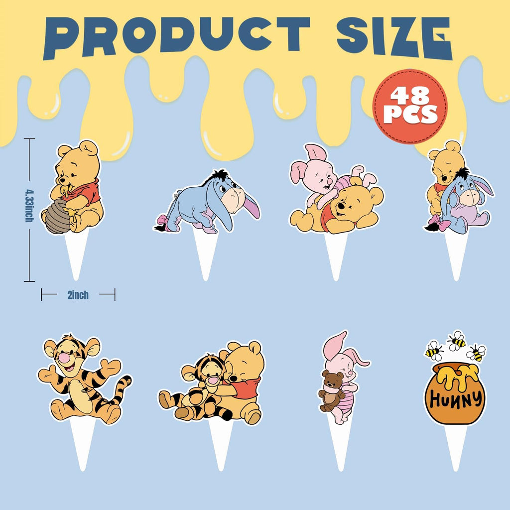 48CS Cute Bear Cupcake Toppers For Birthday Party Cupcake Decorations Baby Shower Supplies