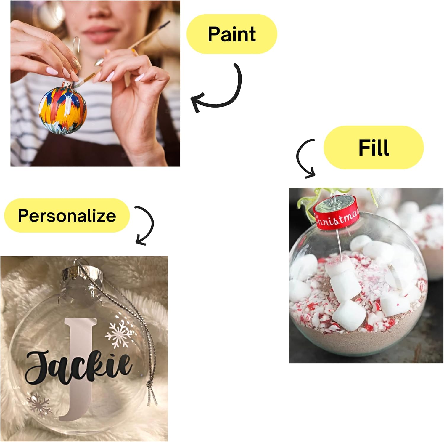 4E's Novelty 12-Pack 3.15 Inch Clear Glass Christmas Ornament Balls - Fillable with Hanging Cord, DIY Glass Ornaments for Xmas Tree