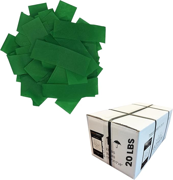 Ultimate Confetti, Dark Green Biodegradable Confetti - Rectangular Flame-Resistant Tissue Paper Confetti for Cannon and Launcher use – Best for Gender Reveal, Parties, and Concerts - 20 lb, 320 oz