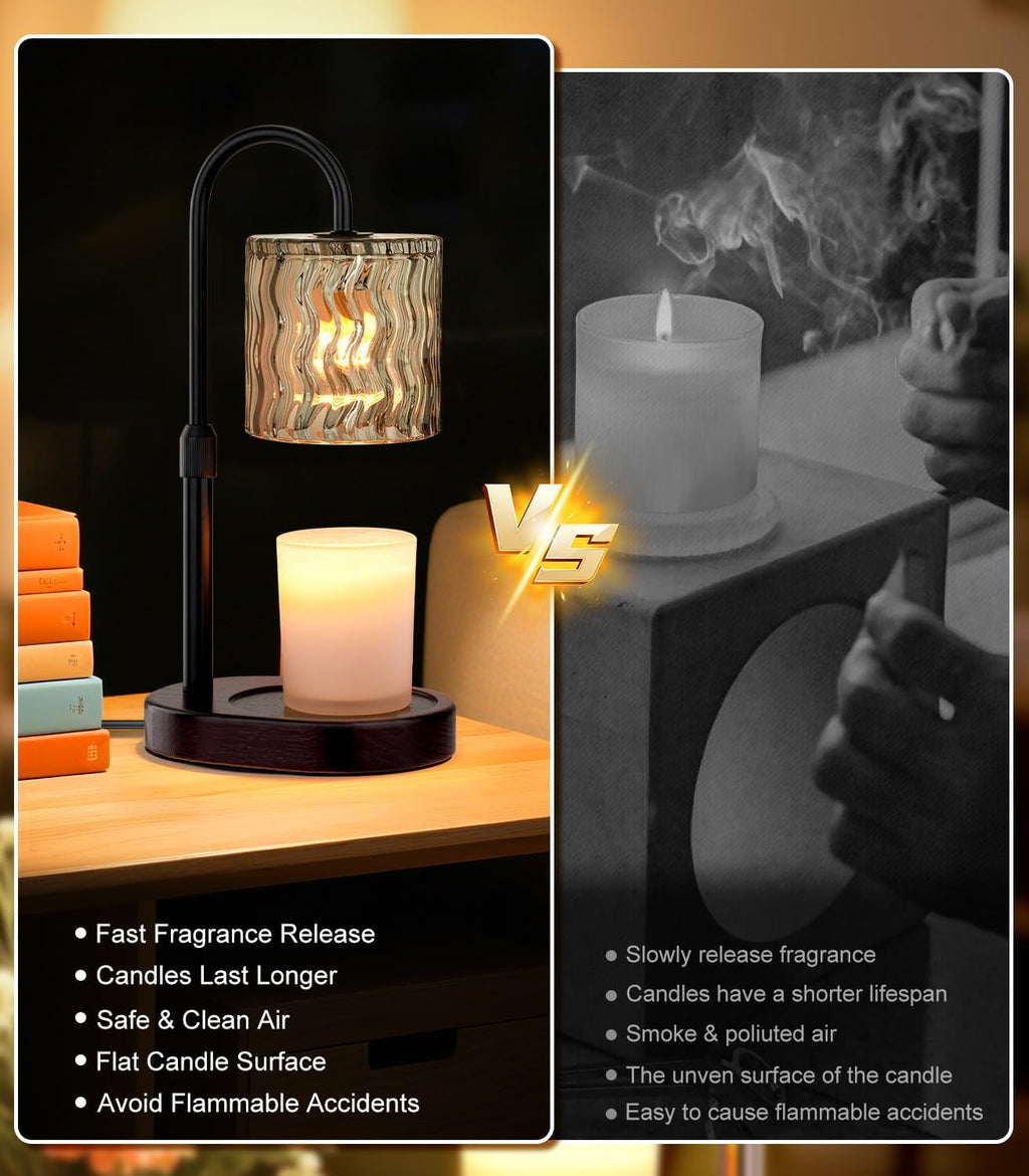 Candle Warmer Lamp Electric Timer: Dimmable Candles Warming Lamps - Height Adjustable Burner Jar - No Flame Scented Melts Wax - All Candle Jars Home Decor Table Light