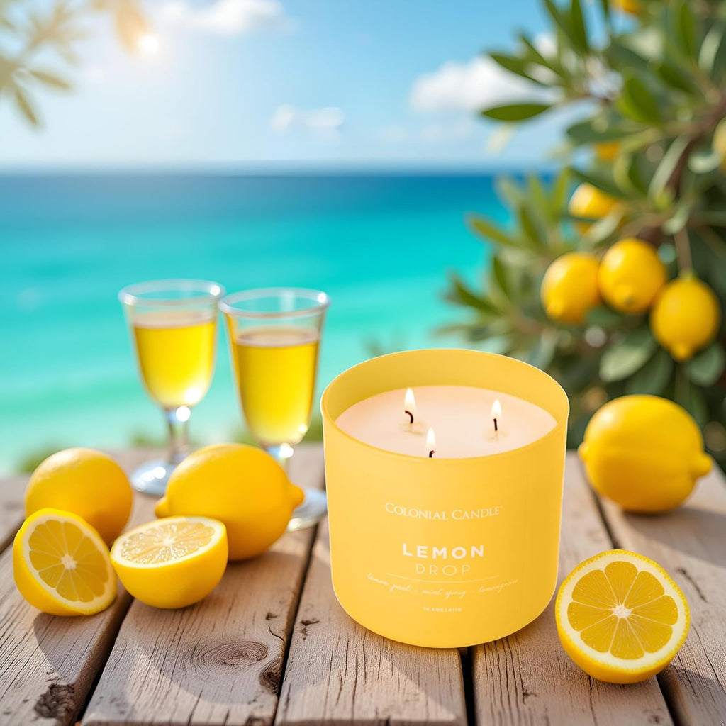 Colonial Candle Lemon Drop Scented Jar Candle, Pop of Color Collection, 3 Wick, 14.5 oz - Up to 60 Hours Burn