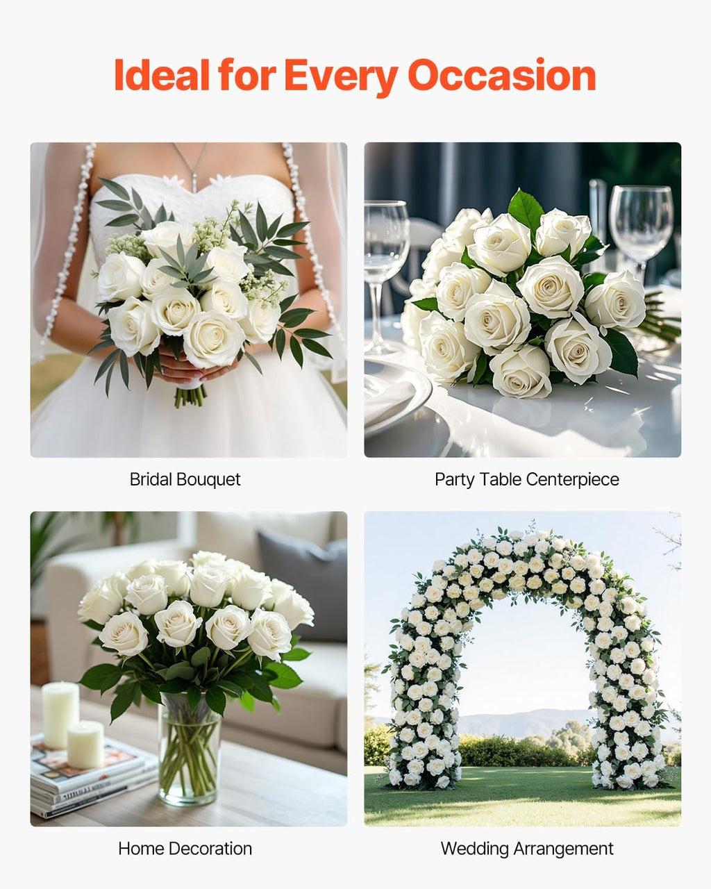 vevor artificial flowers, 120 pcs real looking white, package contents