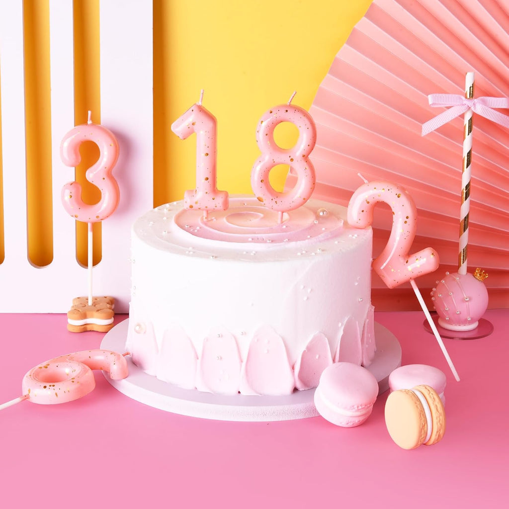 2.76 Inch Classical Pink Gold 16 Number Birthday Candles, Gold Number Candles, Cake Number Candles, Party Celebration