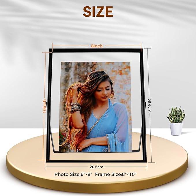 Black Floating Frame, 8"x10", Vertical, For Picture 7x9, 6x8, 5x7, Tabletop Shelf Photo Frame, For Father or Mother, Classy For Birthday or Wedding, Home or Office Décor