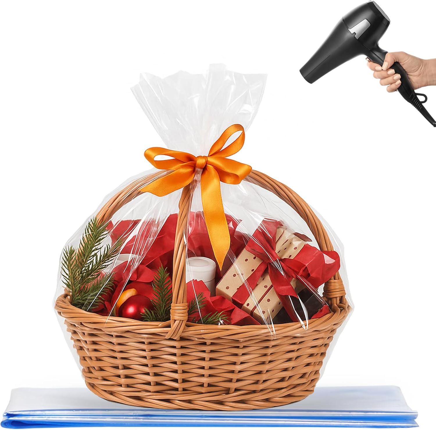 WIKDAY Shrink Wrap Bags for Gift Baskets 10 PCS 24x30 Inches Large Cellophane Bags Wrapping Plastic Clear Jumbo Basket Wrap Bags