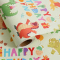 Aimyoo Dinosaur Birthday Wrapping Paper Roll - 17 Inch X 32.8 Feet - Green Happy Birthday Dino Pattern Gift Wrap Paper for Boys Party, Baby Shower, Holiday