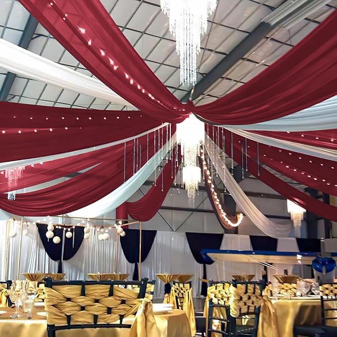 6 Panels Burgundy Wedding Ceiling Drapes 5ftx10ft Ceiling Drapes Chiffon Fabric Arch Draping Sheer Curtains Soft Drapery Draping Wedding Ceiling Decorations for Party Ceremony Stage Swag