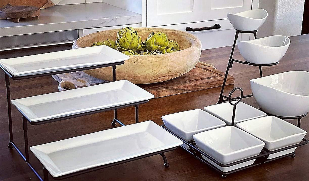 partito bella 3 tier swiveling plate rack stand, front angle view