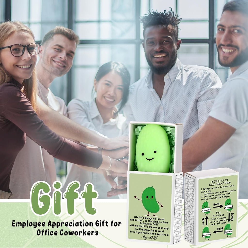 Wettarn 12 Sets Positive Gifts Pickle Stress Balls with Funny Gift Boxes Appreciation Party Favors for Employee Coworker Friends Office Emotional Relief Green Desk Decor Stocking Stuffers