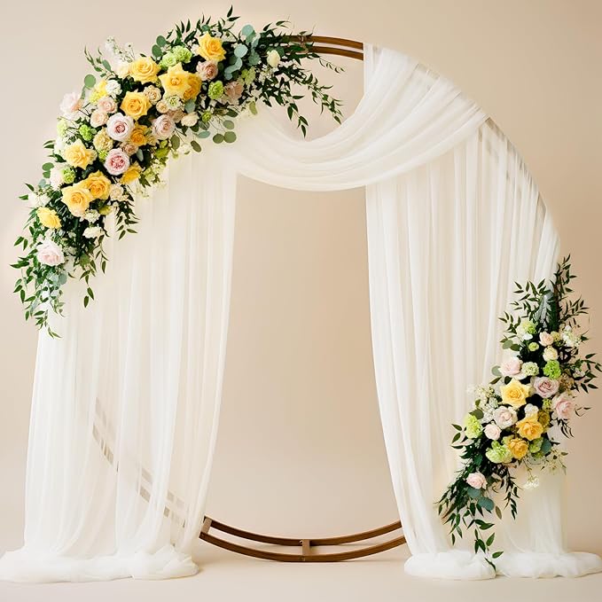Wedding Arch Draping Fabric 29" x 19Ft Sheer Drapes for Backdrop Wedding Ceremony Reception Ceiling Decor Curtain Baby Bridal Shower Decoration (Ivory, 3 Panels)