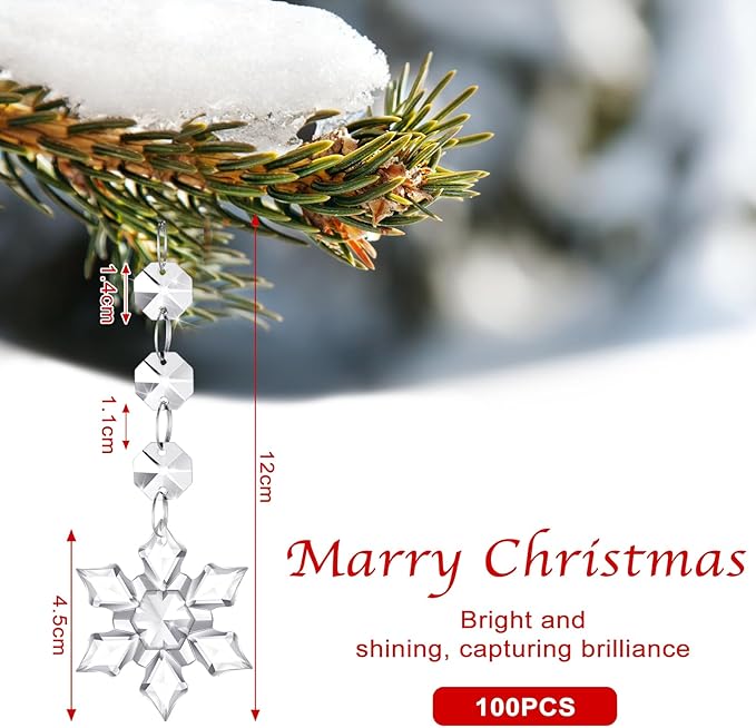Nuenen 100 Pcs Hanging Crystals for Centerpieces Acrylic Chandelier Garland Beads Strands Prism Decorations Clear Teardrop Chandelier Crystals Pendant Wedding Home Garden Outdoor Ornaments(Snowflake)