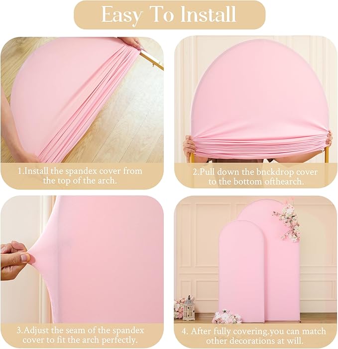 7.2FT 6FT Arch Backdrop Cover for Wedding, Set of 2 Stretchy Spandex Fitted Arch Stand Cover for Baby Shower, Birthday Party Decor, Chiara Backdrop Cover with Double-Sided Design(Pink, Blue)