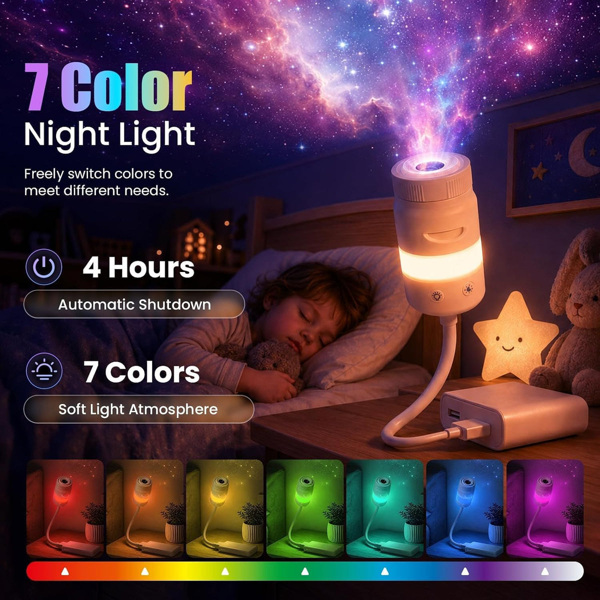 upgrade 2 in 1 galaxy projector night light showing dimensions