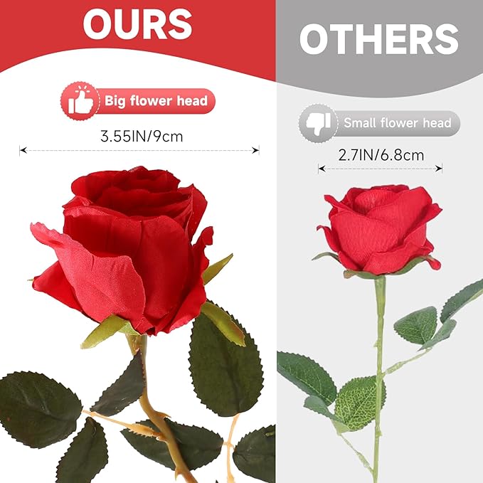 Tifuly 12 Pcs Red Roses Artificial Flowers,Realistic Long Stem Fake Silk Roses Bouquet for Party Home Wedding Centerpiece Office Decor