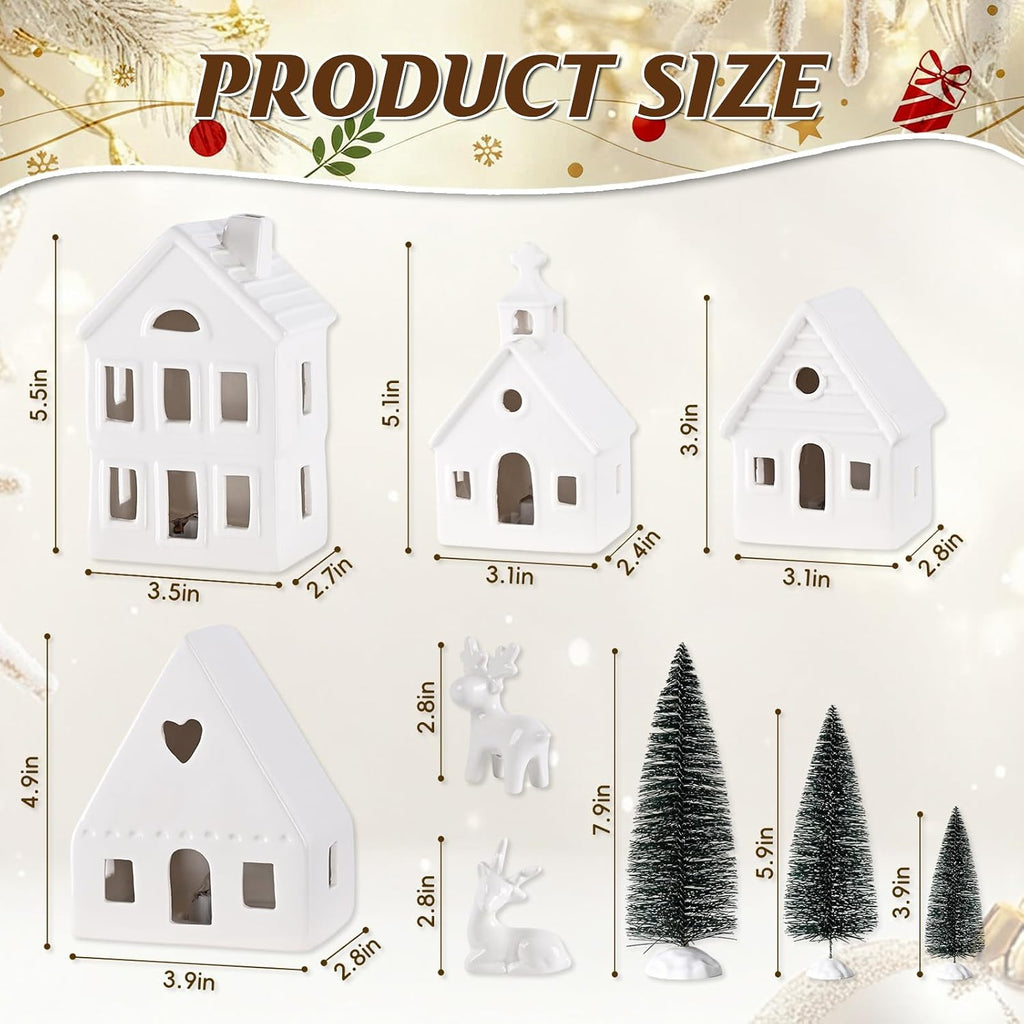 ktinnead 11 pcs christmas village sets-white ceramic indoor on a desk or shelf