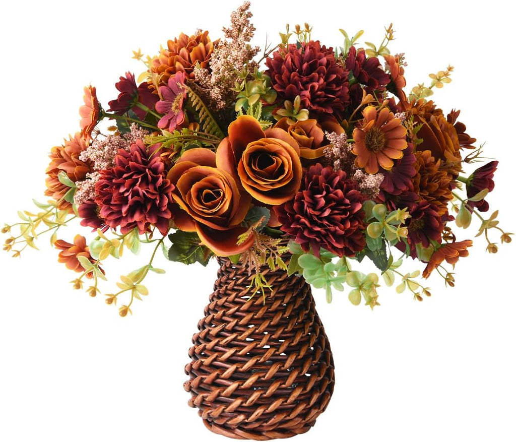 fall artificial faux flowers in vase fake silk, main product view