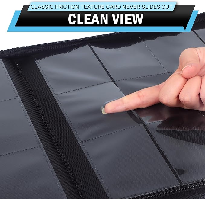Trading Card Binder 12 Pocket, Zipper Binder Card Album Holds 720 Cards, 30 Pack Acid-Free Pages with Side Loading, Premium Leather Cover Card Folder for TCG/MTG/Sports Cards Collection, Black