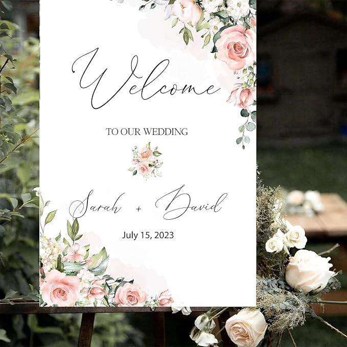 Editable Wedding Welcome Sign, Blush Pink Floral Wedding Sign, Custom Welcome Sign