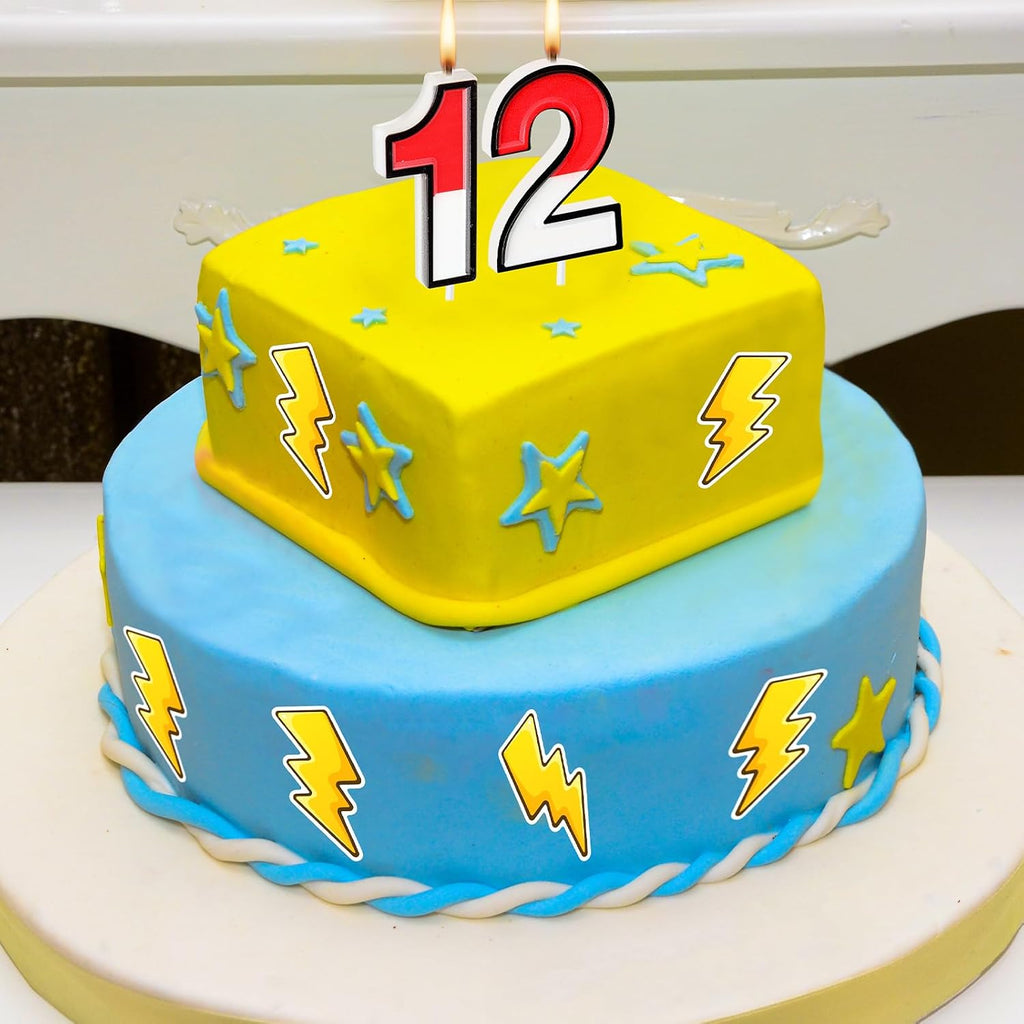 Conelist Cartoon Red and White Birthday Cake Candle Numeral Birthday Cake Topper for Animated Decoration Cartoon Party Supplies(Number 12)