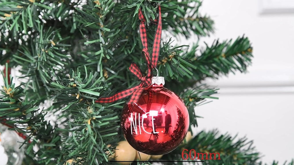 Rae Dunn Christmas Ornaments - Set of 12 Glass Balls with Cute Holiday Designs - 60mm / 2.36 Inch Hanging Decorations for Xmas Tree