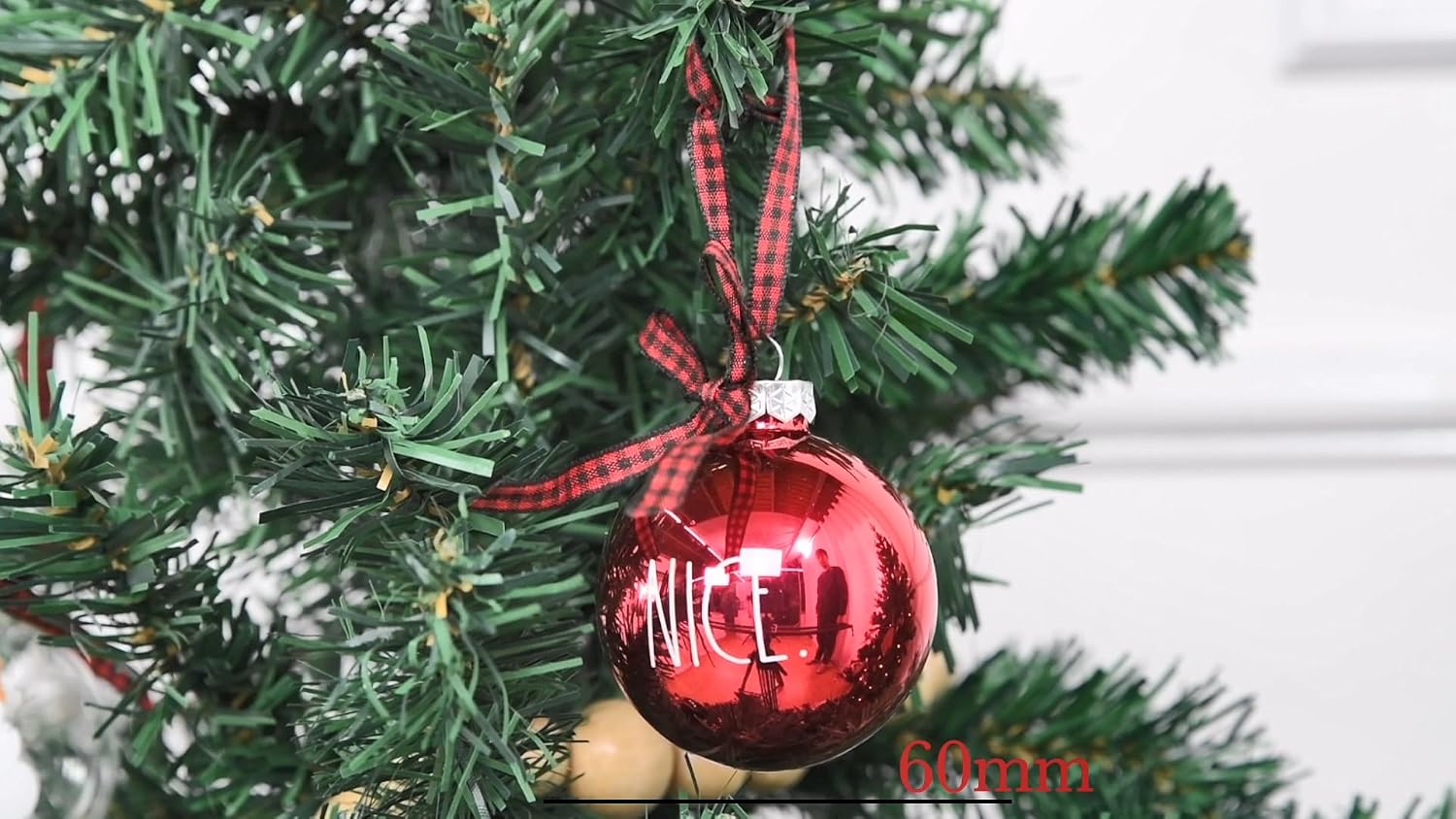 Rae Dunn Christmas Ornaments - Set of 12 Glass Balls with Cute Holiday Designs - 60mm / 2.36 Inch Hanging Decorations for Xmas Tree