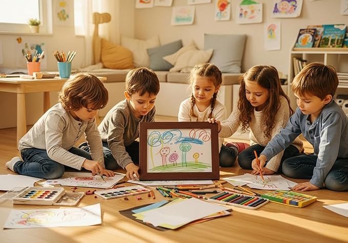 Kids Art Frames 8.5x11, Front Opening Artwork Display Frame for Kids’ Creations – Brown Changeable Frame Holds 250+ Pieces, Show & Store Kids Art, Crafts, and 3D Projects, Easy Wall Hanging