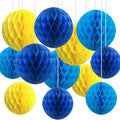 CC wonderland zone 12pcs Blue and Yellow Paper Honeycomb Balls,6" & 10" Hanging Tissue Pom poms for Birthday Party Decoration
