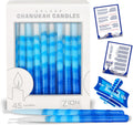 Zion Judaica Deluxe Chanukah Candles Set of 45 Ombre Blue and White Hanukkah Menorah Candles with Pop-Out Dreidel and Blessings Card