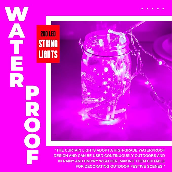 Curtain Light for Bedroom, 200LED 6.6x6.6ft Pink Window Wall Hanging Fairy Curtain String Light, 8 Modes Remote Fairy String Lights Indoor for Wedding Party Home Garden Decorations