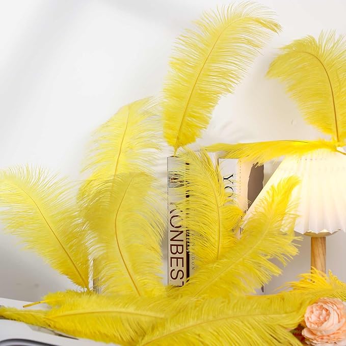 YAKRUNA 30PCS Yellow Ostrich Feathers Bulk 12-14 Inches for Centerpieces for Wedding Birthday Gatsby Party, Decorative Plumes for Vase & Table & Christmas Tree Decor (30-35cm, Yellow)