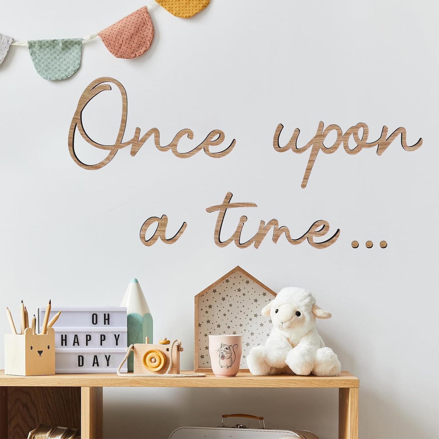 JarThenaAMCS Once Upon a Time Wooden Sign Reading Corner Sign Nursery Wall Decor for Kids Bedroom Bookshelf Home Decor Birthday DIY Decoration Baby Gift