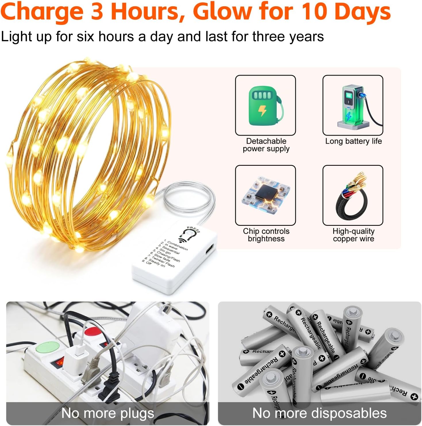 8 Pack Rechargeable LED Fairy Lights 7Ft 20LED Battery Operated | 8 Modes, Remote & DIY Timer Mini Twinkle String Lights for Indoor Christmas Wedding Mason Jar Bedroom Table