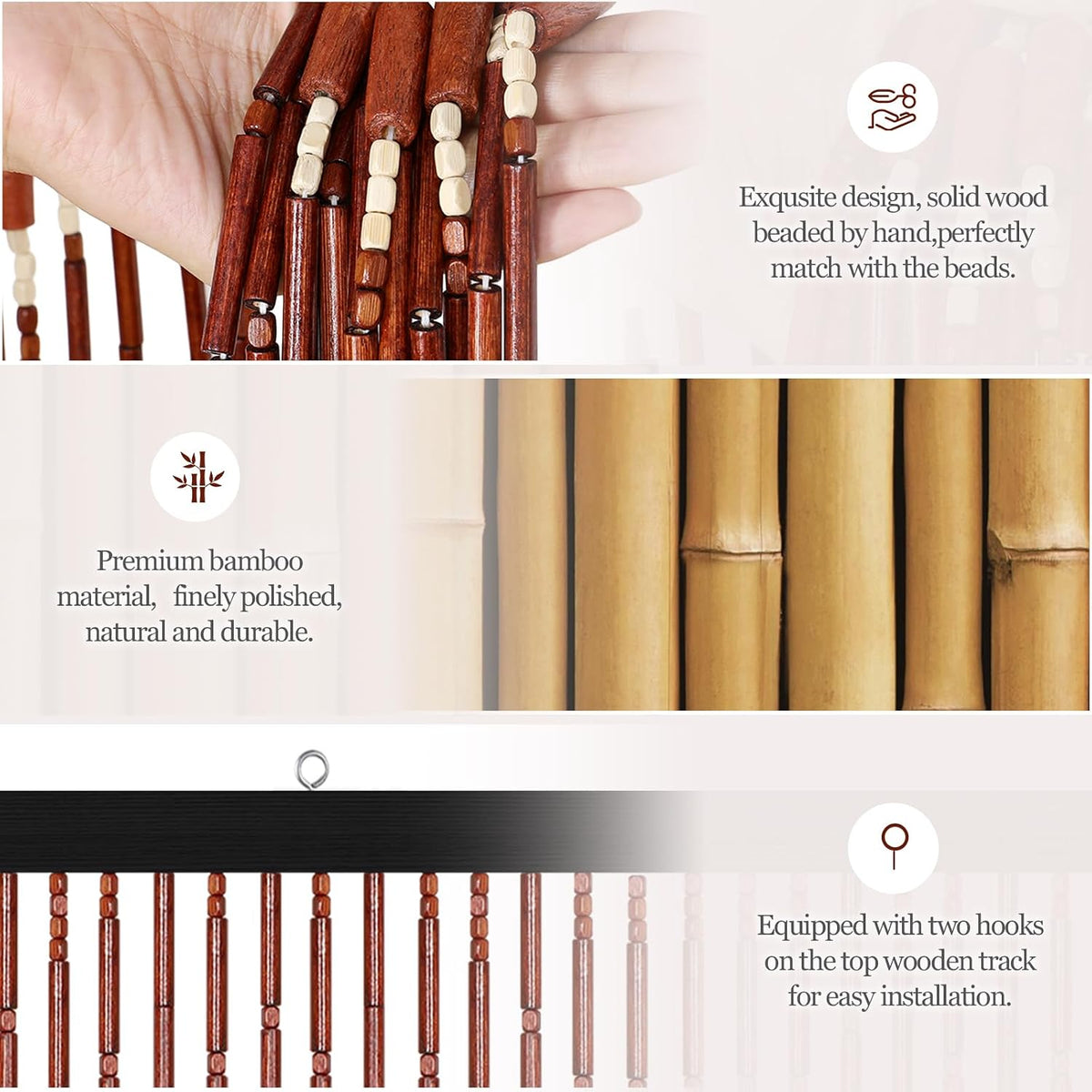 bamboo beaded curtains for doorways boho bead curtain, close-up detail