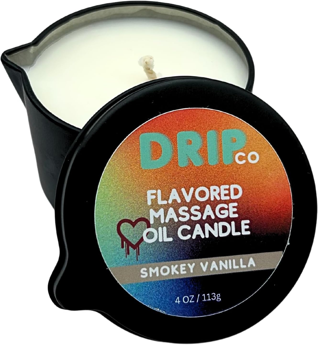 Drip Massage Candle 4 oz Smokey Vanilla, Pour on Skin, Couples Gift Item | Warms to oil for use on body, soy wax formula, aromatherapy scent, date night favor, home spa moment, bachelorette gift