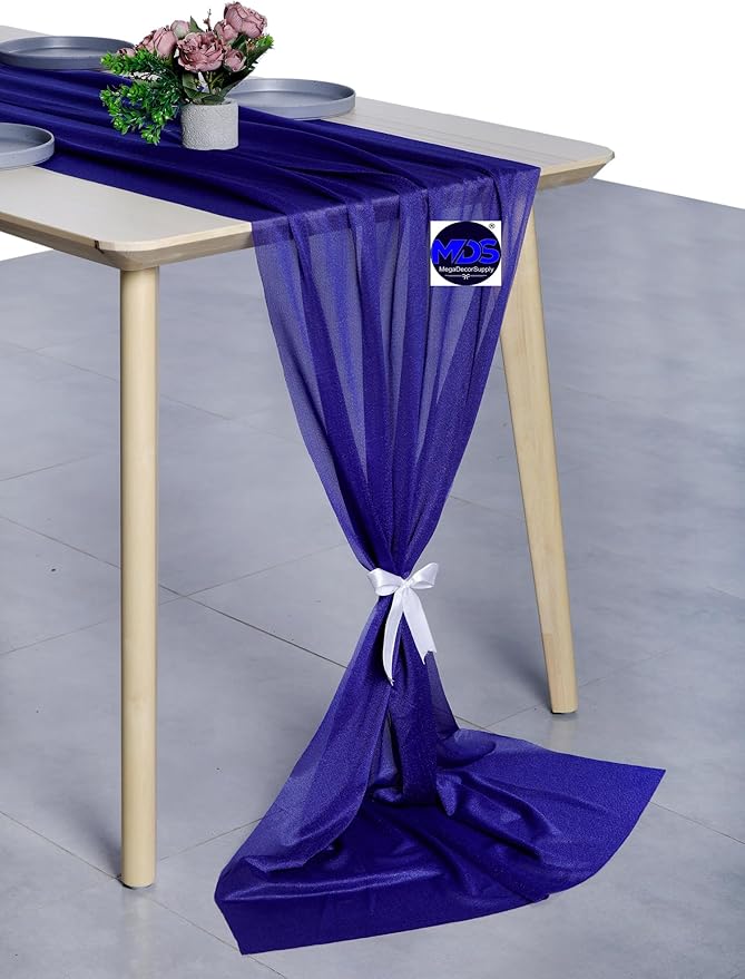 MDS Halloween Chiffon Table Runner - 12 Pack, 29 x 170 Inches, 14ft Each - Sheer Spooky Table Runners for Haunted House Parties, Trick-or-Treat Tables, Witchy Décor, Wedding & Events - Royal Blue