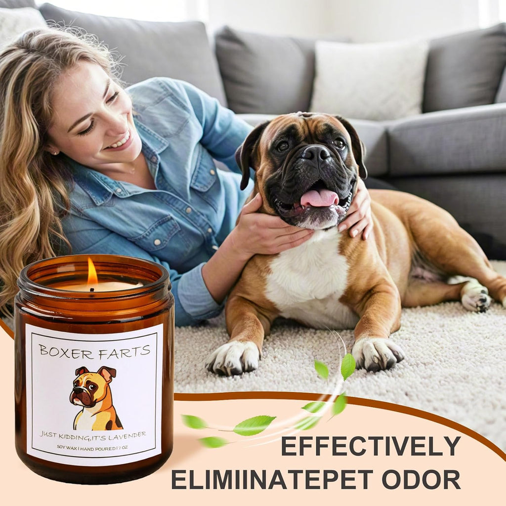 Boxer Dog Gifts & Decor, Boxer Gifts - Dog Mom Gift, Boxer Farts Candle, Natural Soy Wax Lavender Scented Candle 7oz