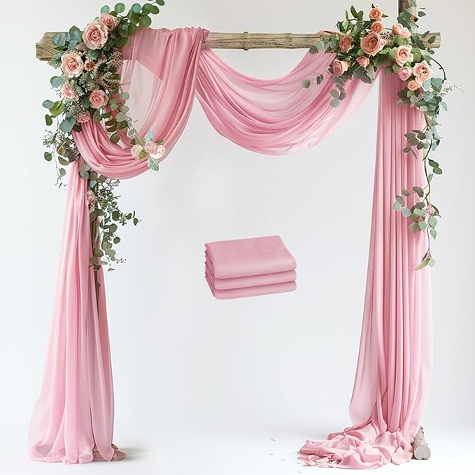 Wedding Arch Draping Fabric 3 Panels 28.7" x 20FT Blush Pink Sheer Chiffon Backdrop Drapes for Wedding Ceremony Birthday Party Bridal Shower Outdoor Decoration