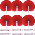 12 Packs Decorative Paper Folding Hand Fans Handheld,Red Round Foldable Wedding Fans Chinese and Japanese Fans Bulk for Bridal Guest Church Party Favors Dancing Birthday DIY