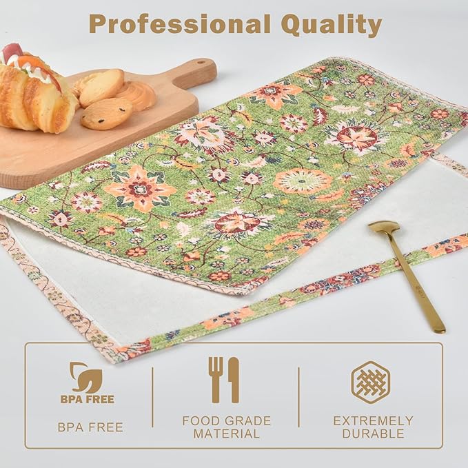 Snycler Table Runner Boho Table Runners Vintage Elegant Farmhouse Table Center Linen Decor for Home Dining Party Entrance (12x18 Inch,Set of 4) Green