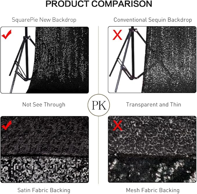 SquarePie Sequin Backdrop Less Transparent Background Sparkly Curtain for Wedding Halloween Party 5FT x 7FT Black