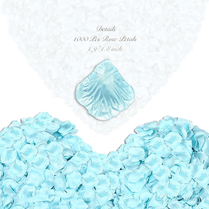 1000Pieces Rose Petals, Artificial Flower Petals Fake Rose Petals for Romantic Night,Wedding,Proposal Anniversary Flower Decorations(Tiff Blue)