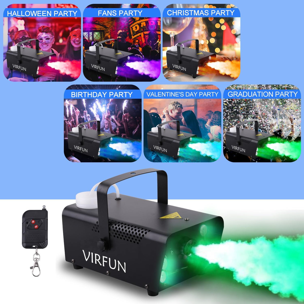 VIRFUN Fog Machine, Smoke Machine with Lights&Remote Control for Party