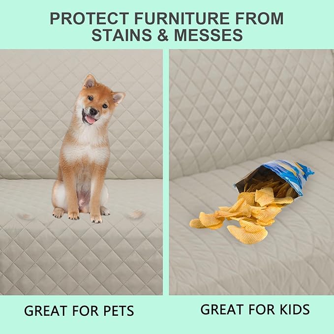 Reversible Oversized Sofa Covers Couch Cover Furniture Protector for Dogs Elastic Straps Water Resistant(XLSofa,Beige/Beige)