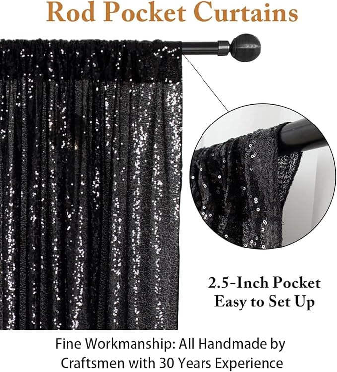 ShinyBeauty Black Sequin Backdrop - 8x10FT Photo Booth Background Fabric for Wedding, Birthday Party