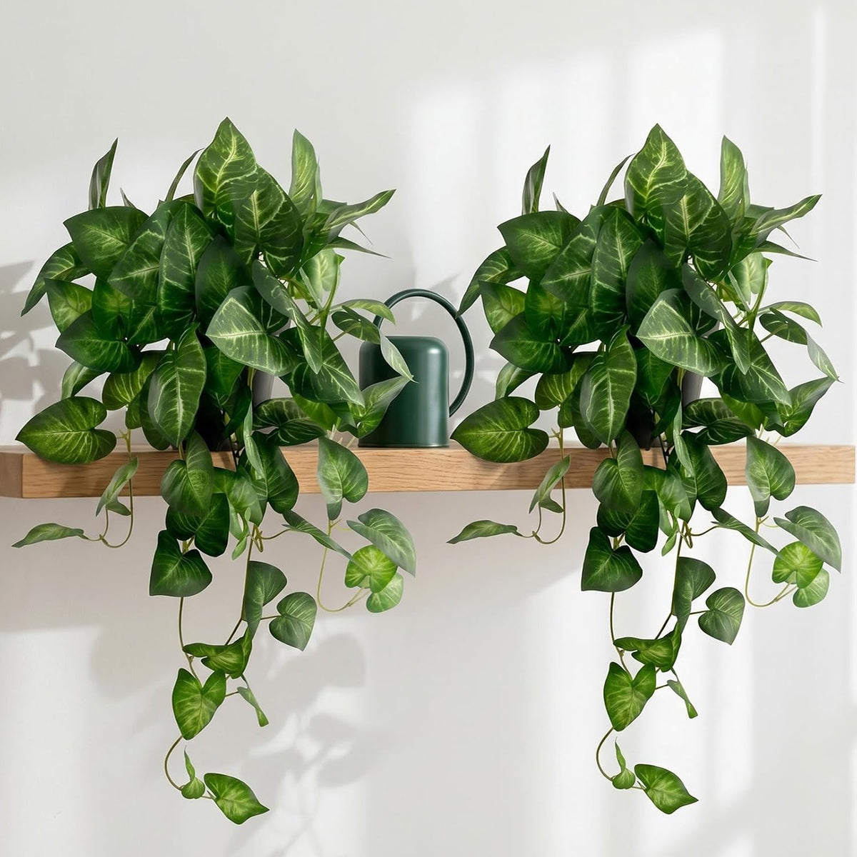 Artificial Pothos Hanging Plant, 25" Set of 2 Faux Ivy Vines with Pots