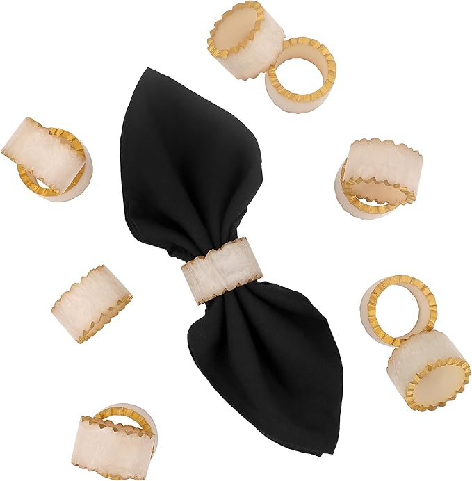 Rustic Epoxy Resin Napkin Rings Set of 6 - Napkin Holders for Parties, Dining, Family Gatherings, Weddings, Holidays, Décor, Gifting Durable Tabletop Decor (Ivory) CLEENTABLE