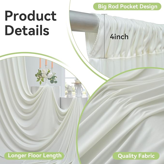 leegleri 20ftx12ft Wrinkle Free Ivory Backdrop Curtain, 4 Panels 12FT Height Ivory Wedding Backdrop Drapes, Silky Polyester Back Drop Cloth for Birthday Photography Background Party Backdrop Draping