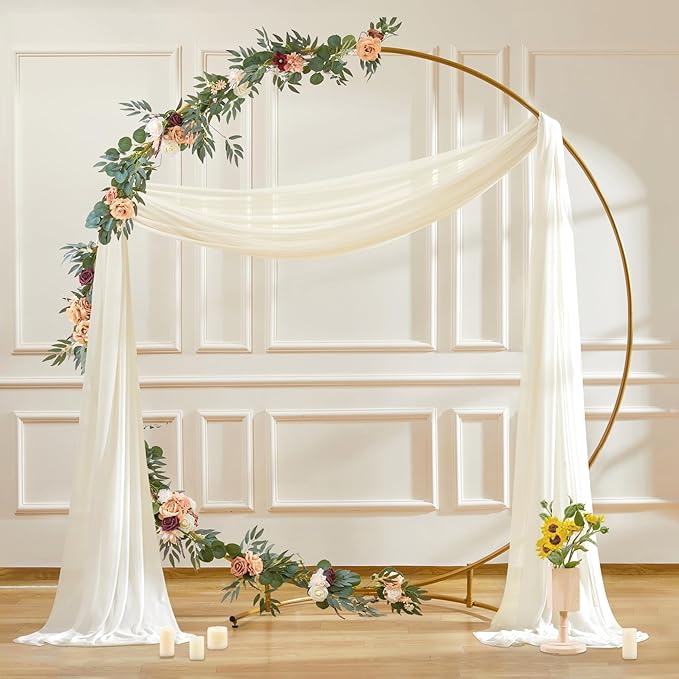 30" x 20Ft Wedding Arch Draping Fabric, 3 Panels Ivory Sheer Curtain Drapes Extra Wide & Long Backdrop Curtains for Wedding Arch Ceremony Birthday Party Decorations