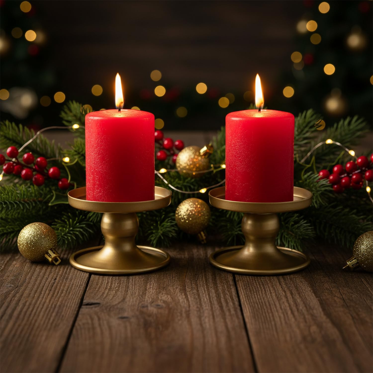 Reversible Gold Candle Holders Set of 2 for Pillar & Taper Candles | Metal Candle Trays For Pillar Candles Up To 3.2 In And Tapers Up To 0.9 In, For Tables, Weddings, Parties